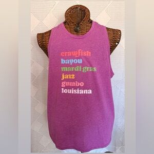 Louisiana Crawfish Mardi Gras Graphic Tank Top Pink Youth XL Festival Shirt